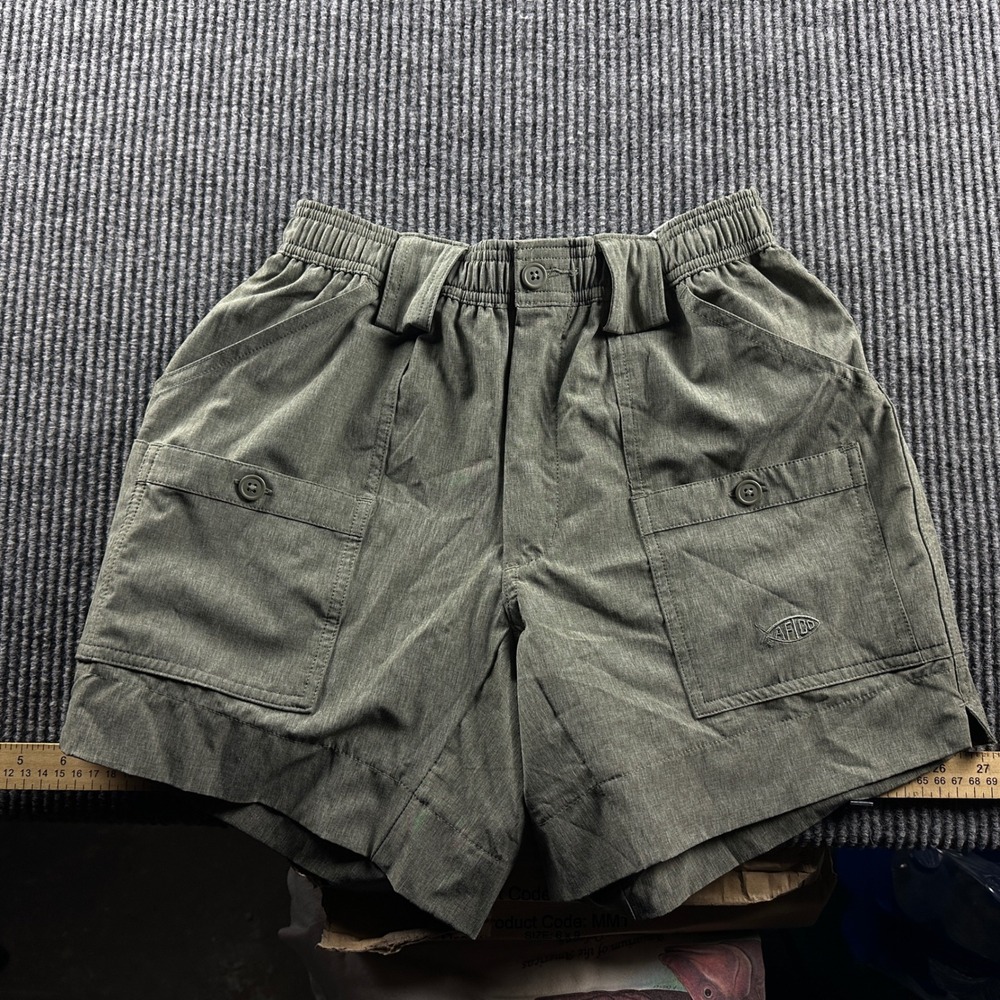AFTCO Mens Fishing Shorts Size 28 Olive Green Heathered Cargo Performance Pocket